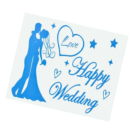 Sticker Autocolant, , Tematica Nunta, Model Scris Happy Wedding, 21x29 cm, Albastru [2]