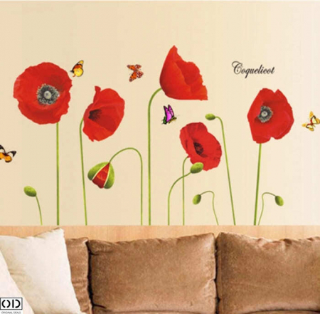 Sticker Decorativ Autoadeziv, 5 Flori de Mac, 70 x 50 cm, Design Deosebit [1]