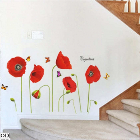 Sticker Decorativ Autoadeziv, 5 Flori de Mac, 70 x 50 cm, Design Deosebit [0]