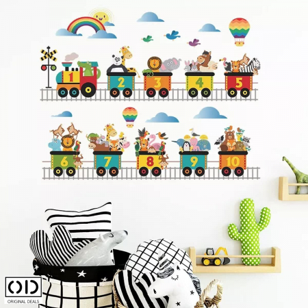 Sticker Educativ pentru Camera Copilului, Autoadeziv, Se lipeste pe Perete, Mobila sau Sticla, Model Trenulet Thomas cu Cifre 1 - 10 [2]