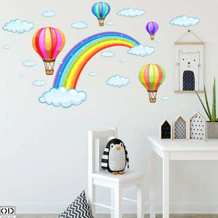 Sticker Decorativ Autocolant Curcubeu cu Nori si Baloane cu Aer Cald [6]