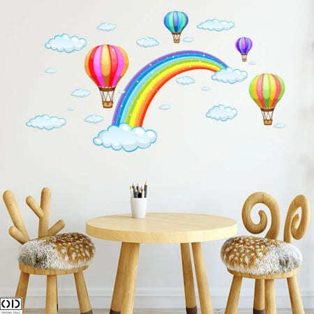 Sticker Decorativ Autocolant Curcubeu cu Nori si Baloane cu Aer Cald [3]