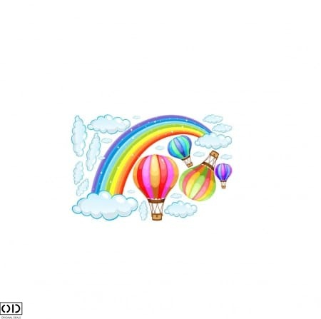 Sticker Decorativ Autocolant Curcubeu cu Nori si Baloane cu Aer Cald [1]