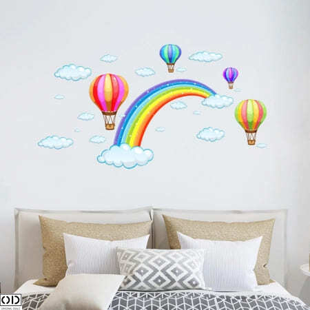 Sticker Decorativ Autocolant Curcubeu cu Nori si Baloane cu Aer Cald [7]