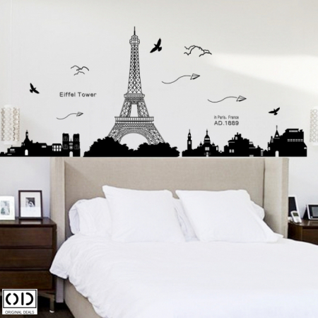 Sticker Decorativ Autocolant, Turnul Eiffel Paris, Negru