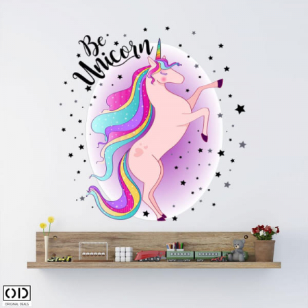 Sticker Decorativ Autocolant  Unicorn Rainbow Curcubeu Stelute - 50 x 30 cm [3]