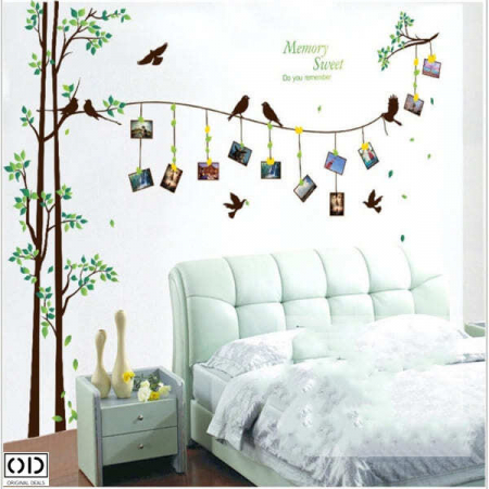 Sticker Decorativ Copaci cu Pasari si 12 Rame Foto - Amintiri Superbe 290 x 210 cm