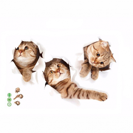 Sticker Autocolant Decorativ pentru Multiple Suprafete cu 3 Pisici Simpatice [8]