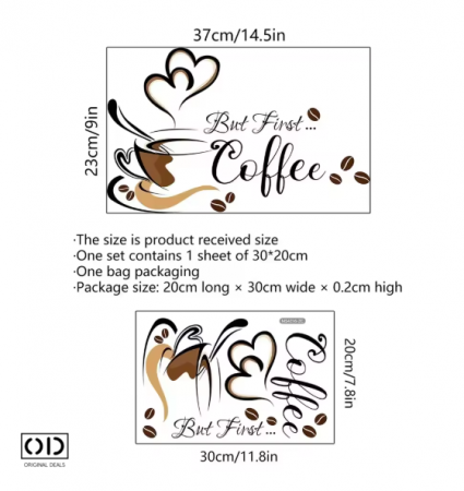 Sticker Decorativ pentru Perete sau Mobila Bucatarie, din PVC Autoadeziv, Model Ceasca de Cafea [6]