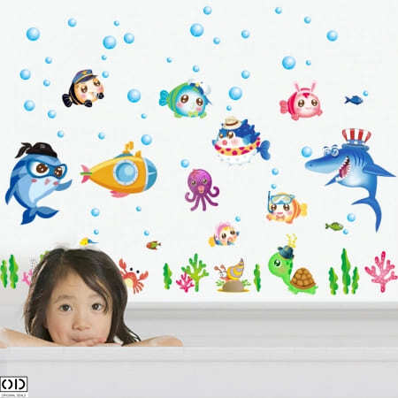 Sticker Decorativ pentru Baie, Pesti, Animale si Plante Marine, 75 x 123cm [1]