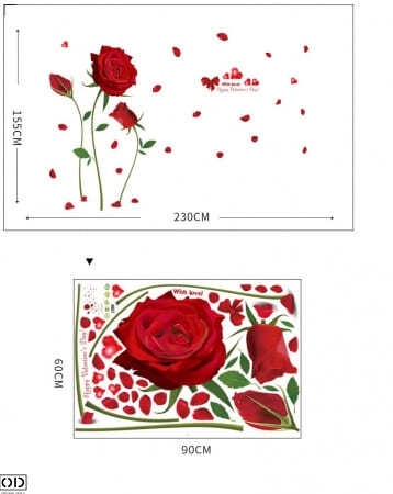 Sticker Decorativ pentru Infrumusetarea Peretilor cu Trandafiri, 155 x 230 cm [3]