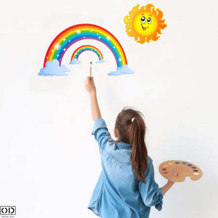 Sticker Decorativ pentru Perete, Autocolant Autoadeziv, Curcubee cu Soare Vesel, 30 x 30 cm [5]