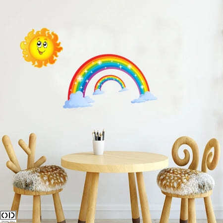 Sticker Decorativ pentru Perete, Autocolant Autoadeziv, Curcubee cu Soare Vesel, 30 x 30 cm