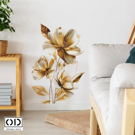 Sticker Decorativ pentru Perete, Mobila, sau Fereastra, Model Flori Aurii Orientale Dubai, Autocolant din Vinil PVC Autoadeziv [4]