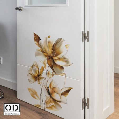 Sticker Decorativ pentru Perete, Mobila, sau Fereastra, Model Flori Aurii Orientale Dubai, Autocolant din Vinil PVC Autoadeziv [2]