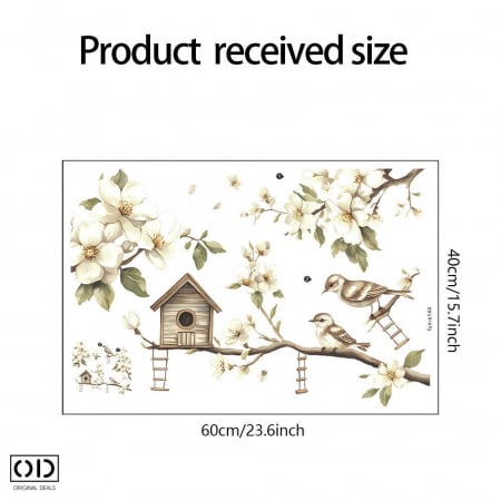 Sticker Decorativ pentru Perete sau Mobila, din PVC Autoadeziv, Model Pasari in Copac cu Flori de Cires [5]