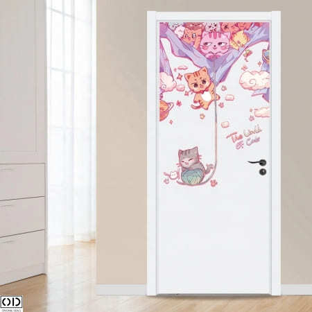 Sticker Decorativ pentru Usa, Pisicute, Autocolant Adeziv, 90 x 60 cm [2]