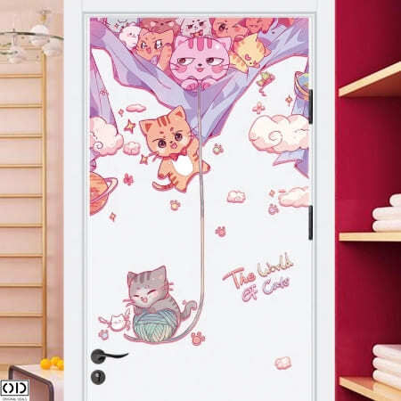 Sticker Decorativ pentru Usa, Pisicute, Autocolant Adeziv, 90 x 60 cm