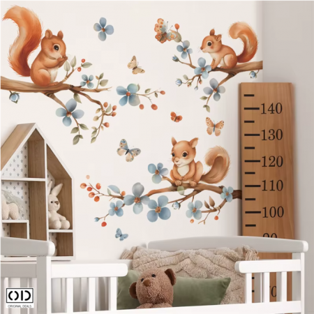 Sticker Decorativ pentru Perete sau Mobila, din PVC Autoadeziv, Model cu Veverite in Copac [4]