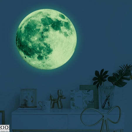 Sticker Fosforescent, Luna Satelitul Natural al Pamantului, Luminos la Intuneric, Autoadeziv, 20cm