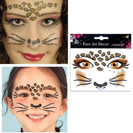 Sticker Temporar pentru Fata, , pentru Machiaj, Face Art, Halloween, Teatru, Model Leopard, Maro [1]