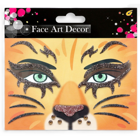 Costume si Deghizare - Sticker Temporar pentru Fata, , pentru Machiaj, Face Art, Halloween, Teatru, Model Leu, Portocaliu