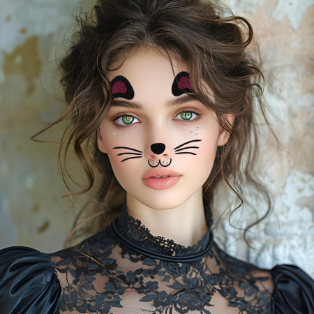 Sticker Temporar pentru Fata, , pentru Machiaj, Face Art, Halloween, Teatru, Model Pisica, Mov [1]