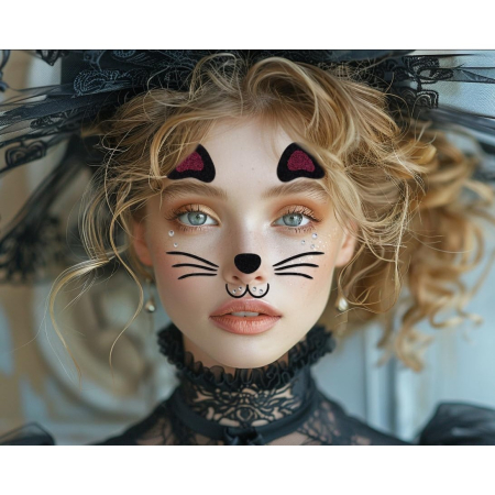 Sticker Temporar pentru Fata, , pentru Machiaj, Face Art, Halloween, Teatru, Model Pisica, Mov [2]