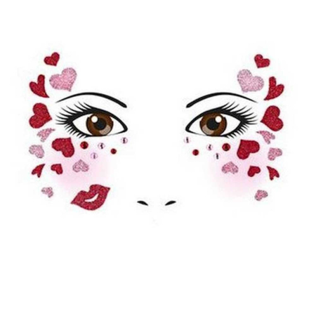 Sticker Temporar pentru Fata, , pentru Machiaj, Face Art, Halloween, Teatru, Tema Ziua Indragostitilor, Model cu Inimioare, Multicolor [3]