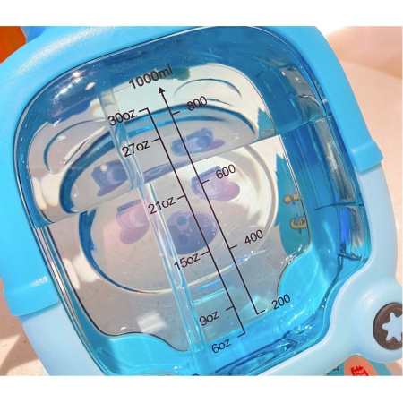 Sticla cu pai pentru copii, , model ursulet, gradata, stickere aplicate, curea reglabila, din plastic rezistent la cadere, 1l, Albastru, 20 x 13 cm [2]