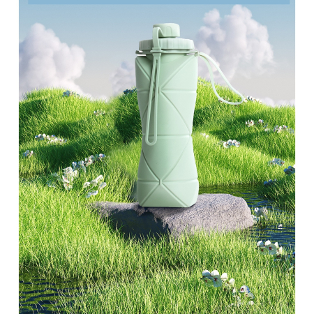 Sticla de apa pliabila , din silicon,reutilizabila, rezistenta la temepreturi ridiate, usor de depozitat si carat, 22 x 7.8 cm, 600 ml, verde [7]