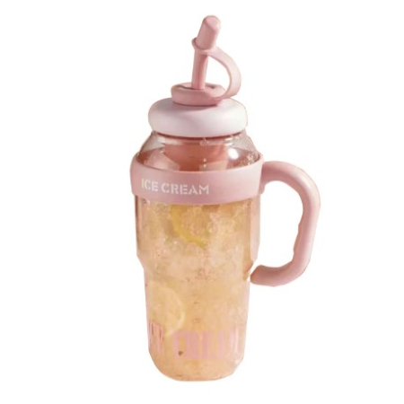 Sticla de Apa, , Termica, Mentinere 6 Ore, 1400 mL, cu Pai si Capac, PP si Silicon, cu Maner Alb, 25.5x7.5 cm, Roz Deschis [7]