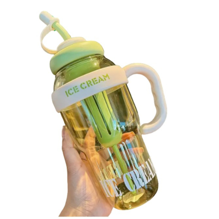 Pahare, Sticle si Cani - Sticla de Apa, , Termica, Mentinere 6 Ore, 1400 mL, cu Pai si Capac, PP si Silicon, cu Maner Alb, 25.5x7.5 cm, Verde