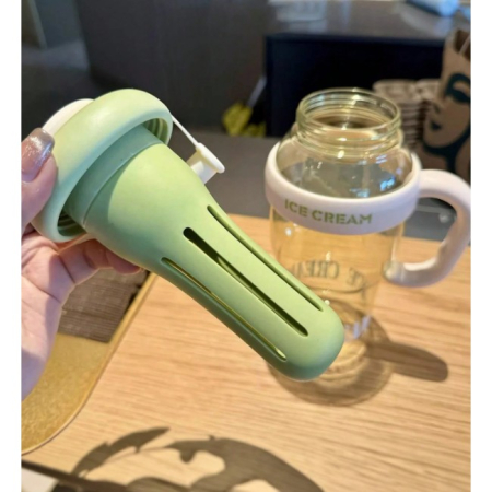 Sticla de Apa, , Termica, Mentinere 6 Ore, 1400 mL, cu Pai si Capac, PP si Silicon, cu Maner Alb, 25.5x7.5 cm, Verde [2]