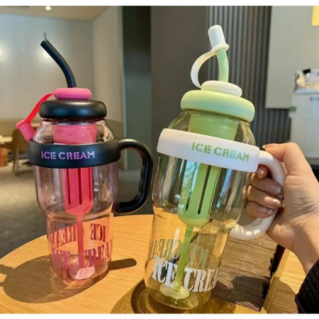 Sticla de Apa, , Termica, Mentinere 6 Ore, 1400 mL, cu Pai si Capac, PP si Silicon, cu Maner Negru, 25.5x7.5 cm, Roz [5]