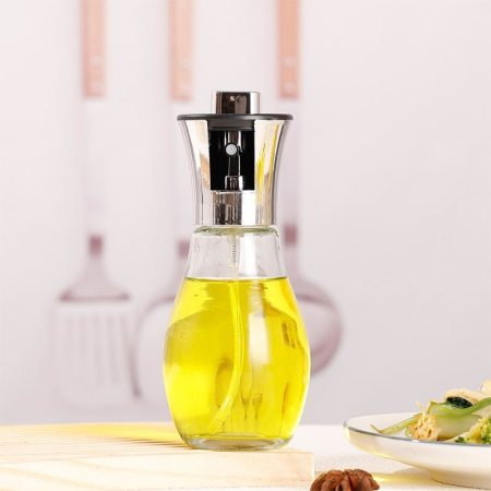 Sticla de ulei cu Pulverizator, , Sticla pentru Lichide de Bucatarie, Otet, Sos, 16.7 x 5.2 cm, Volum 200 ml, Silver [2]