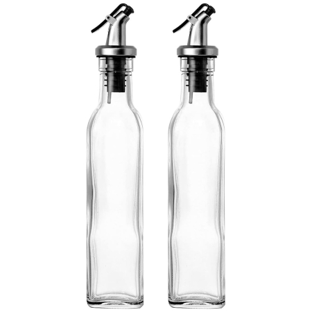 Sticle si Borcane de Ulei de Masline, , Dozator Set 4 Bucati, 2 Sticle cu Dispenser 500 ml/buc, 2 Borcane pentru Condimente cu Capac si Lingura 120ml/buc, Transparent [2]