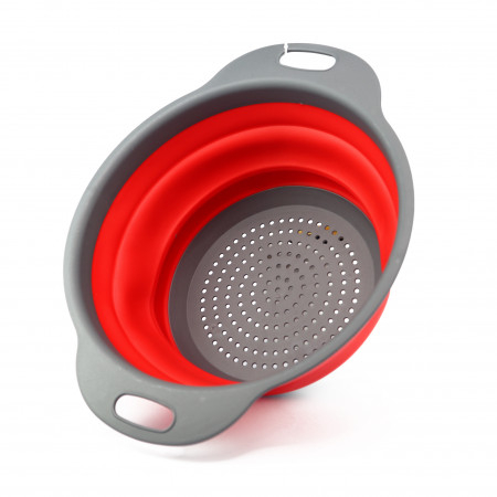 Bol cu Strecuratoare Pliabil din Silicon fara Maner, Diametru 23.5cm Rotund, Rosu [7]