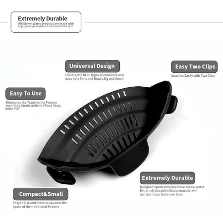 Strecurator Filtru pentru Vase, , din Silicon Rezistent la Temperaturi Inalte, Universal, Paste, Legume, Fructe, 23x12.5x6.7 cm Negru [2]