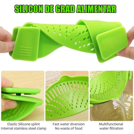 Strecurator Filtru pentru Vase, , din Silicon Rezistent la Temperaturi Inalte, Universal, Paste, Legume, Fructe, 23x12.5x6.7 cm Verde [4]