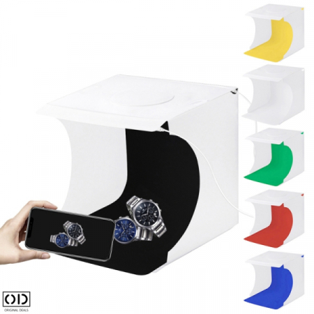 Cub Mini Studio Foto cu 2 Benzi LED si 6 Fundaluri Colorate pentru Fotografii Profesionale de Produs