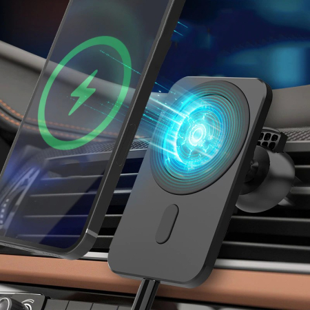 Suport auto cu incarcare wireless tip Magsafe 15W, , compatibil iPhone, Negru [5]
