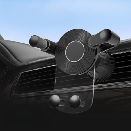 Suport Auto de Telefon, , pentru Ventilatie, din ABS, cu Clipsuri, Rotativ, 12x9.5x12 cm, Negru-Transparent [6]