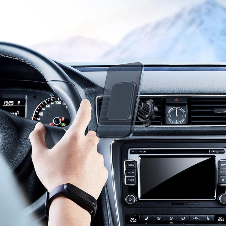 Suport Auto pentru Telefon, , MagSafe, cu Magnet, Prindere Grila de Ventilatie, Detalii Fine, Rotativ 360 de Grade, Plastic Magnet Silicon, 5.1x3.9 cm, Negru [9]