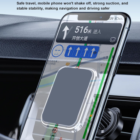 Suport Auto pentru Telefon, , MagSafe, cu Magnet, Prindere Grila de Ventilatie, Detalii Fine, Rotativ 360 de Grade, Plastic Magnet Silicon, 5.1x3.9 cm, Negru Argintiu [10]