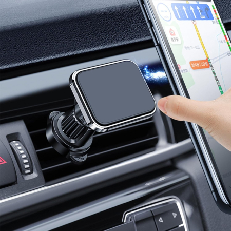 Suport Auto pentru Telefon, , MagSafe, cu Magnet, Prindere Grila de Ventilatie, Detalii Fine, Rotativ 360 de Grade, Plastic Magnet Silicon, 5.1x3.9 cm, Negru Argintiu [6]