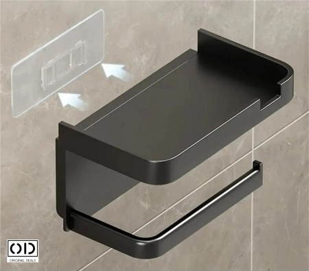 Suport autoadeziv pentru hartie igienica cu raft pentru depozitare servetele sau accesorii, montaj fara gaurire, culoare gri inchis – solutie practica si moderna pentru baie. ORIGINAL DEALS. [10]