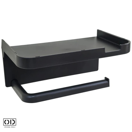 Suport autoadeziv pentru hartie igienica cu raft pentru depozitare servetele sau accesorii, montaj fara gaurire, culoare gri inchis – solutie practica si moderna pentru baie. ORIGINAL DEALS. [12]