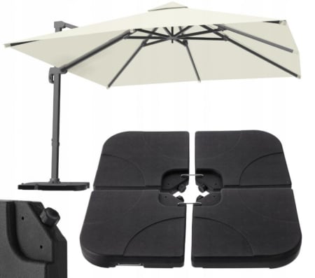 Suport baza umbrela 50x50x8 cm, set 4 elemente umplere cu apa sau nisip, manere metalice, plastic rezistent, negru [5]