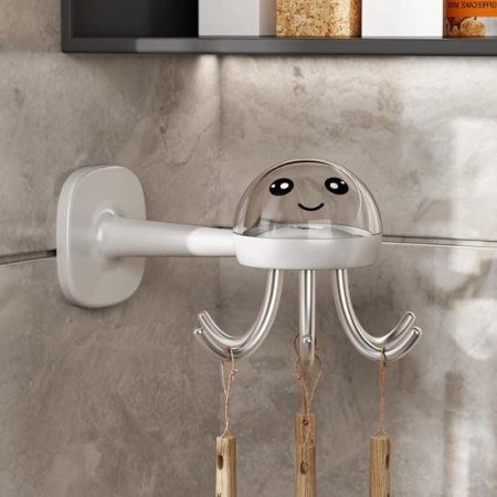 Suport Cuier pentru Perete, , Model Caracatita, Adeziv, 10 x 8.5 cm, 6 Brate, Alb [2]